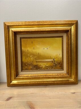 Golden Seaside Framed Wall Art - Gold